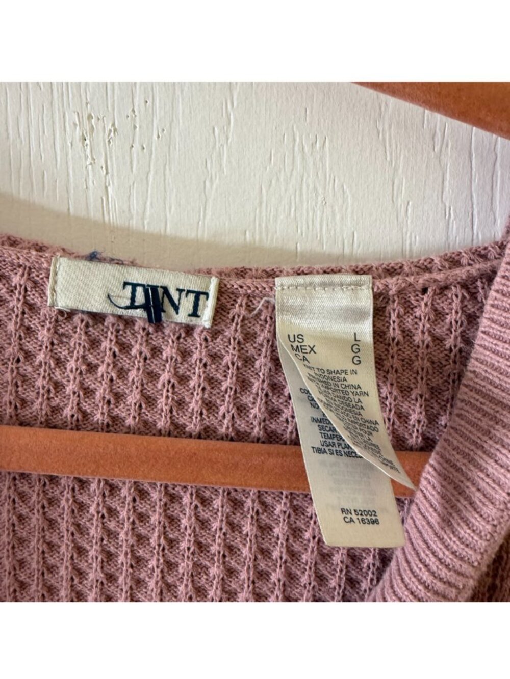 TNT Dusty Pink Y2K Waffle Knit Hooded Sweater L - Picture 3 of 4